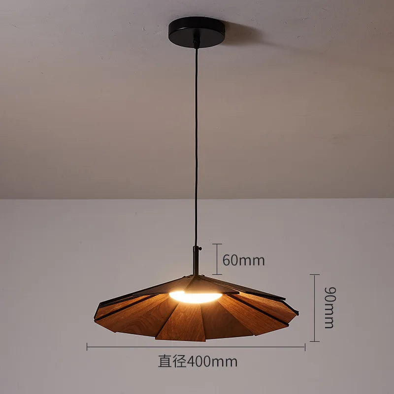 suspension japonaise wabi-sabi en noyer fait main pour décoration intérieure
