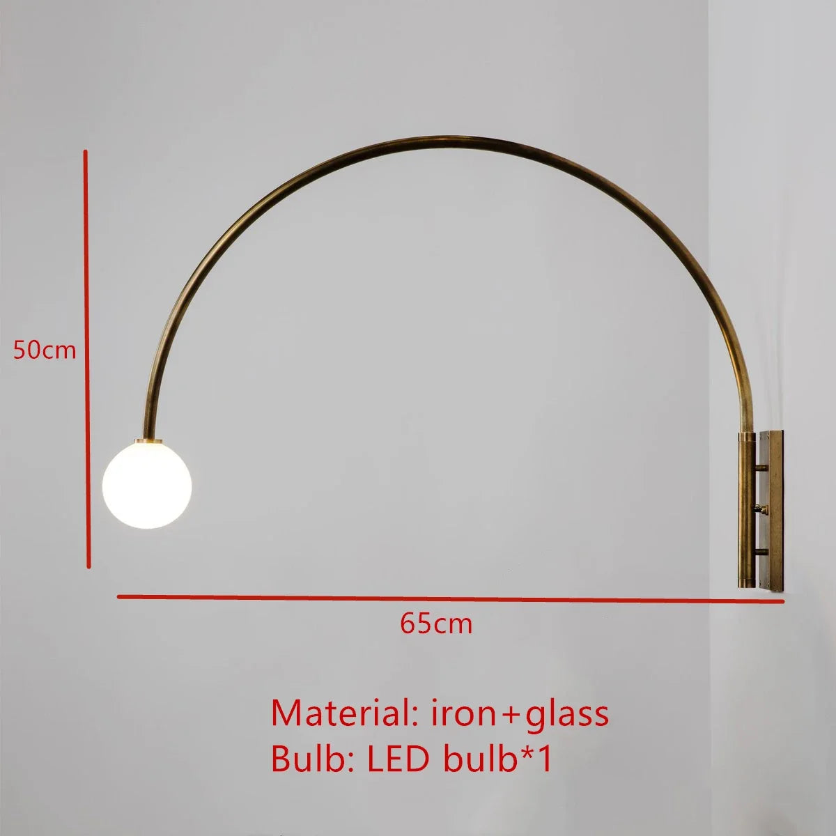 applique murale led courbée métal doré g9