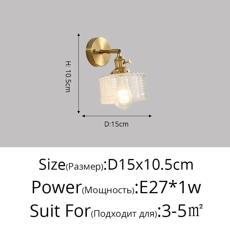 applique murale nordique en cuivre avec abat-jour en verre led