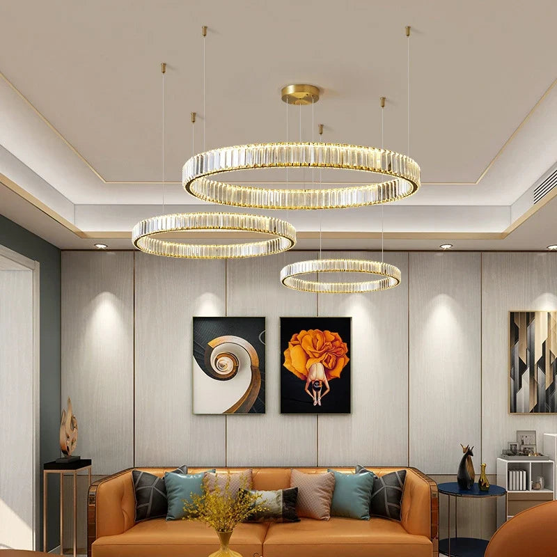 lustre moderne en cristal rond à led avec intensité variable