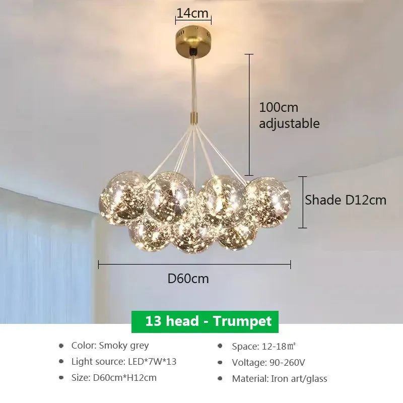 lustre verre moderne boules blanches led décoration salon salle manger