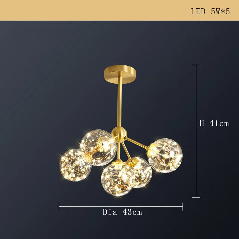 lustre moderne minimaliste en cuivre avec abat-jour étoile led