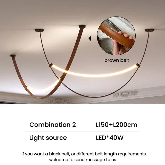 ceinture en cuir moderne avec suspension led pour décoration luminaire