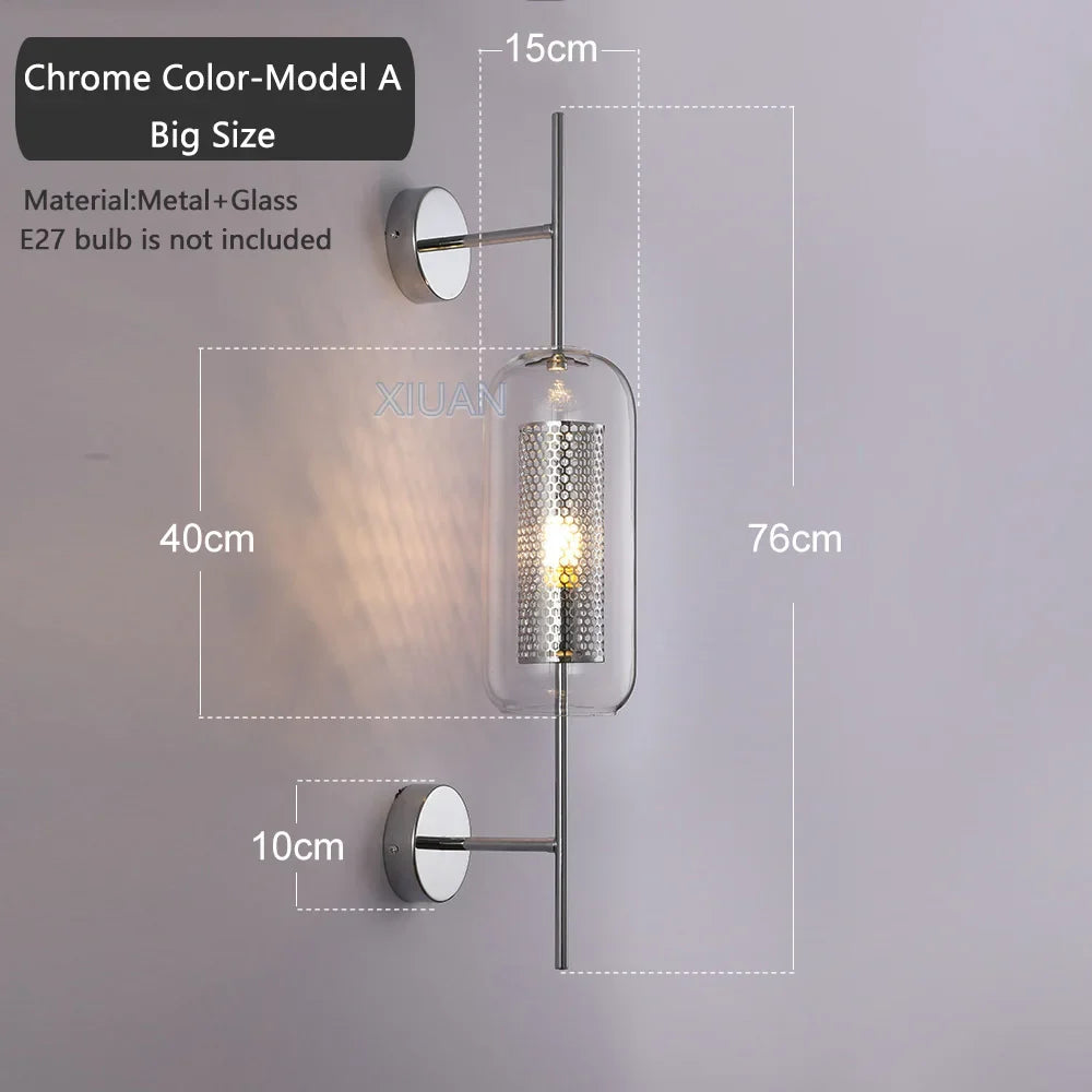 American Industrial Wall Lamps Clear Glass Wall Light Iron Metal Cage Living Room Decorative Wall Light Hallway Entrance Aisle