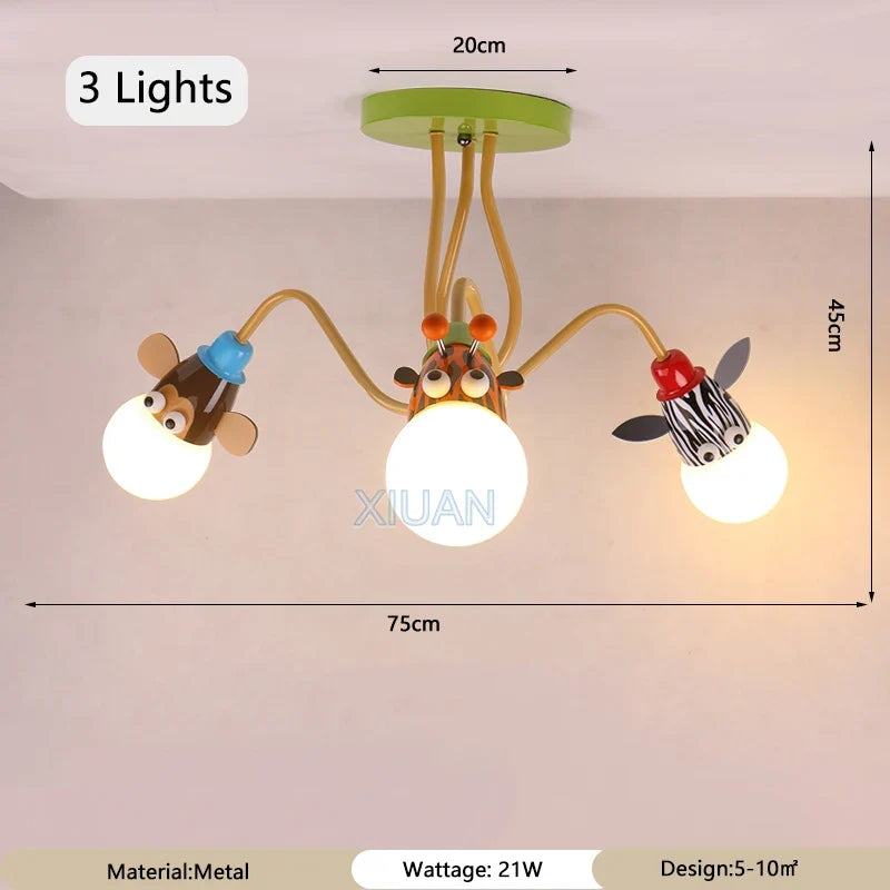 Cartoon Zebra Monkey Tiger Giraffe Animal Pendant Lamps LED E27 Kids Bedroom Hanging Light For Kindergarten Baby Child Decor