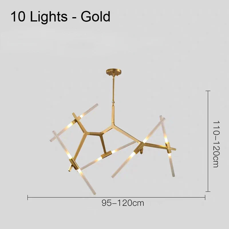 lustre moderne en verre led tube branche pour décoration suspendue