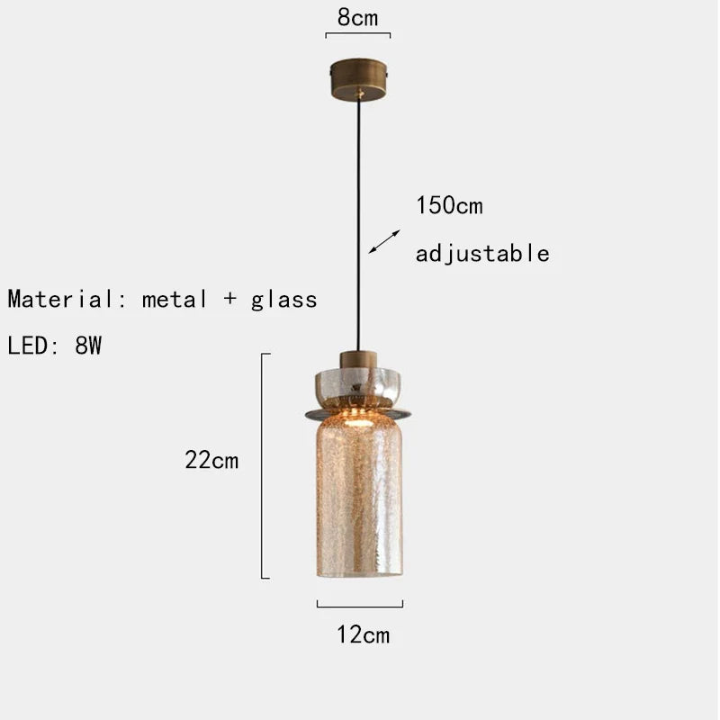 suspension en verre craquelé avec led et cordon réglable
