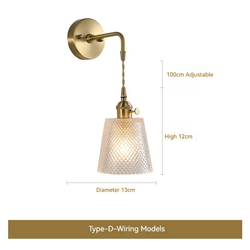 applique murale led scandinave en verre et laiton avec interrupteur à batterie
