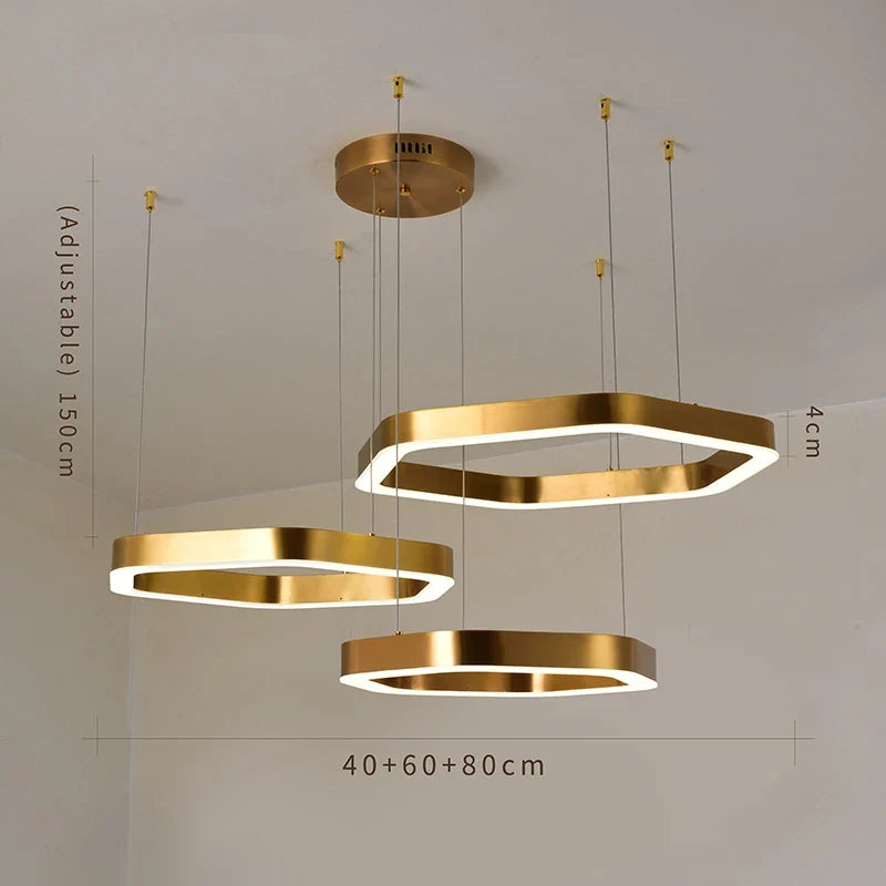 Hexagone Design Led Lustre Moderne De Luxe En Acier Inoxydable Lampe Salon Suspension Luminaire Décor À La Maison Escalier Plafond Lustre