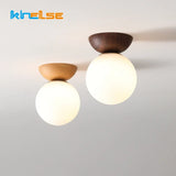 plafonnier led noyer nordique grain de bois boule ronde abat-jour en verre