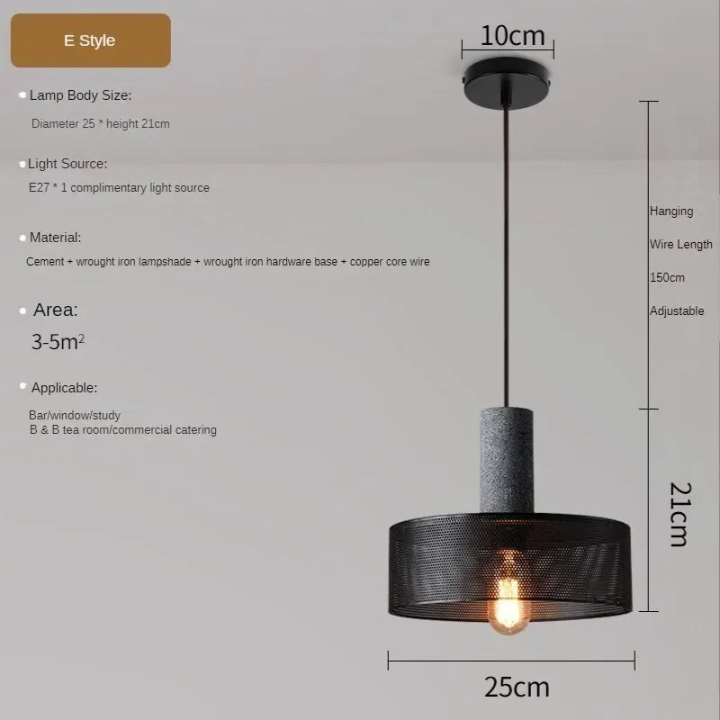 lampes suspendues en ciment pour loft industriel abat-jour en fer forgé