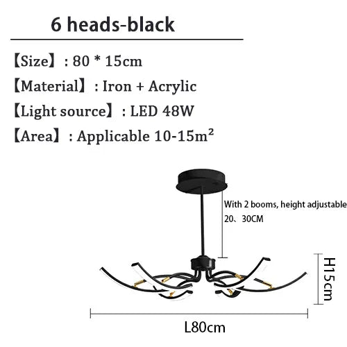Black Chandelier Iron Dimmable Lamp Design, Suitable For Bedrooms, Living Rooms, Dining Rooms, Kitchens, Adjustable Chandeliers