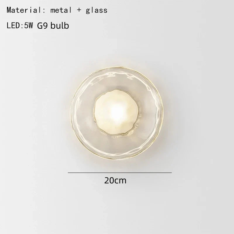 applique murale nordique en verre transparent et métal doré pour divers espaces
