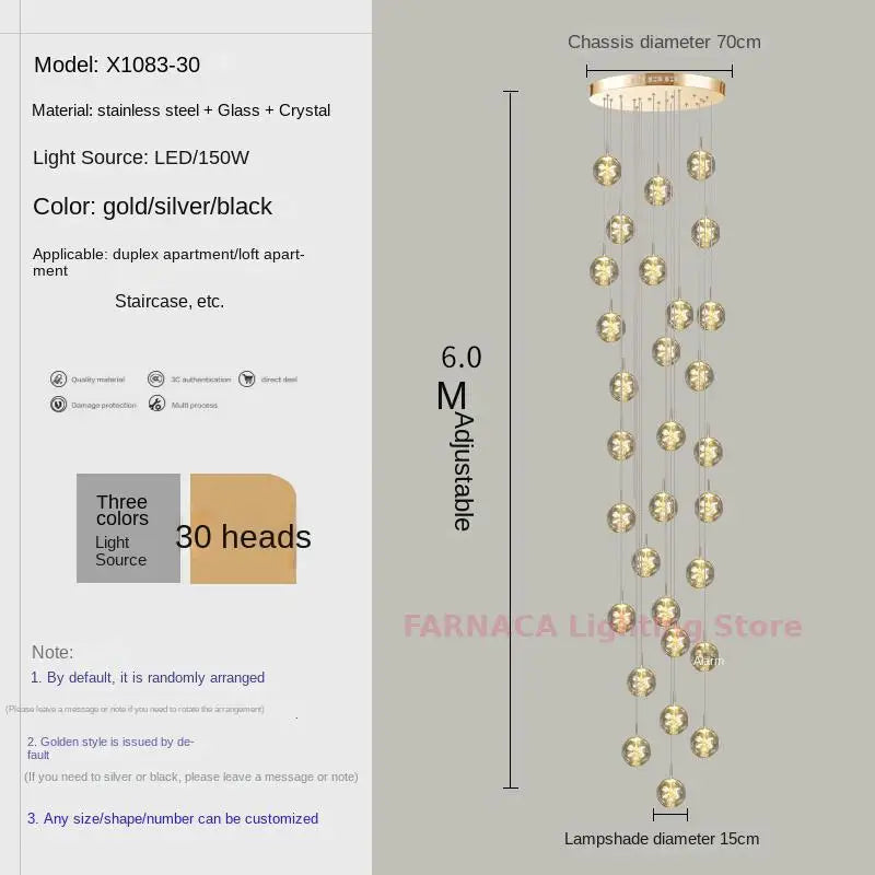 Remote control stair chandelier Nordic creative duplex dining room light lift high living room, apartment decorative chandelier