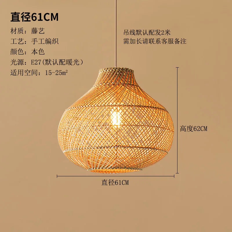 suspension en rotin tissé pour éclairage créatif intérieur