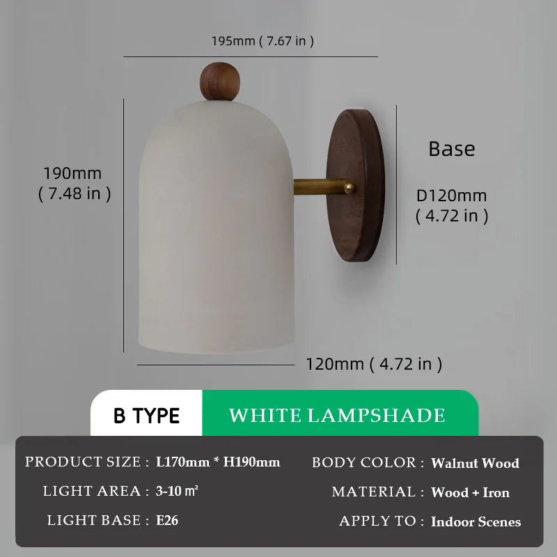 Walnut Wood Iron, Simple Modern Wabi-sabi style, Wall Sconce for Bedroom, Bedside, Living, Dining Room, Corridor Aisle