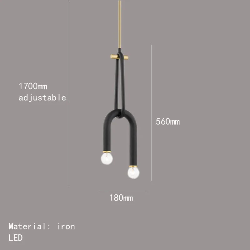 lustre créatif à 2 ampoules hauteur réglable en métal