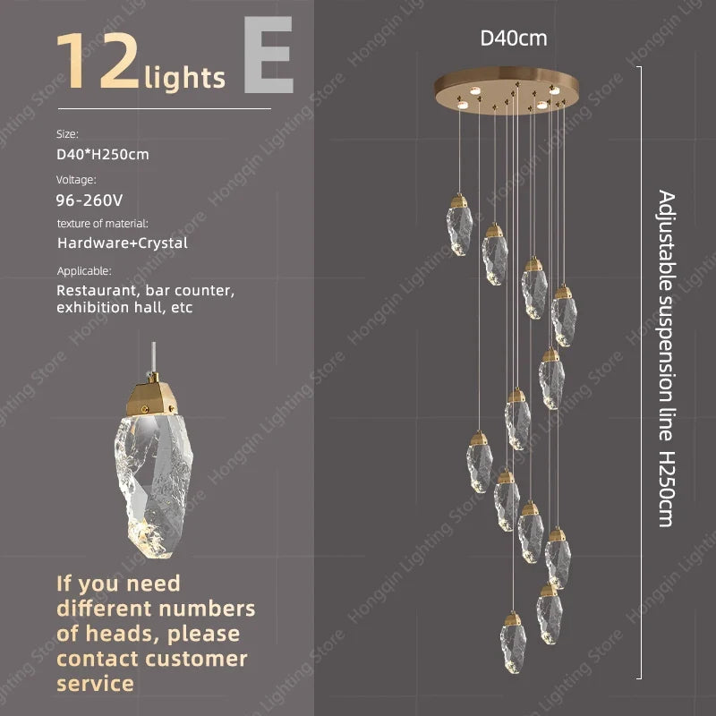 lustre moderne haut en cristal pour éclairage raffiné