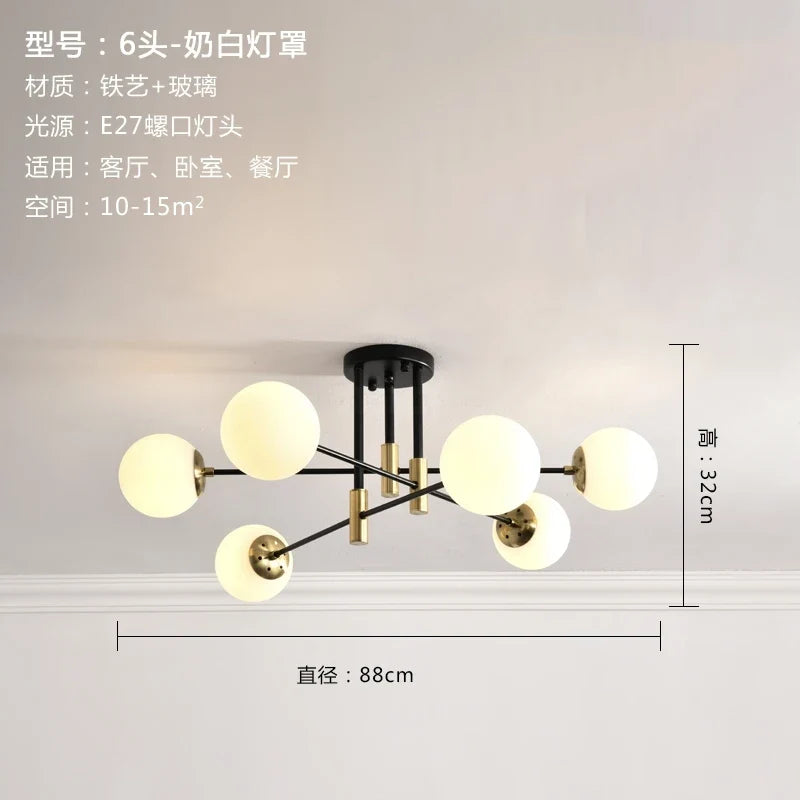 lustre nordique moderne led avec boules de verre