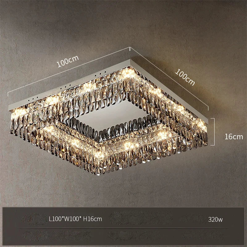 lustre led dimmable rond rectangulaire en cristal