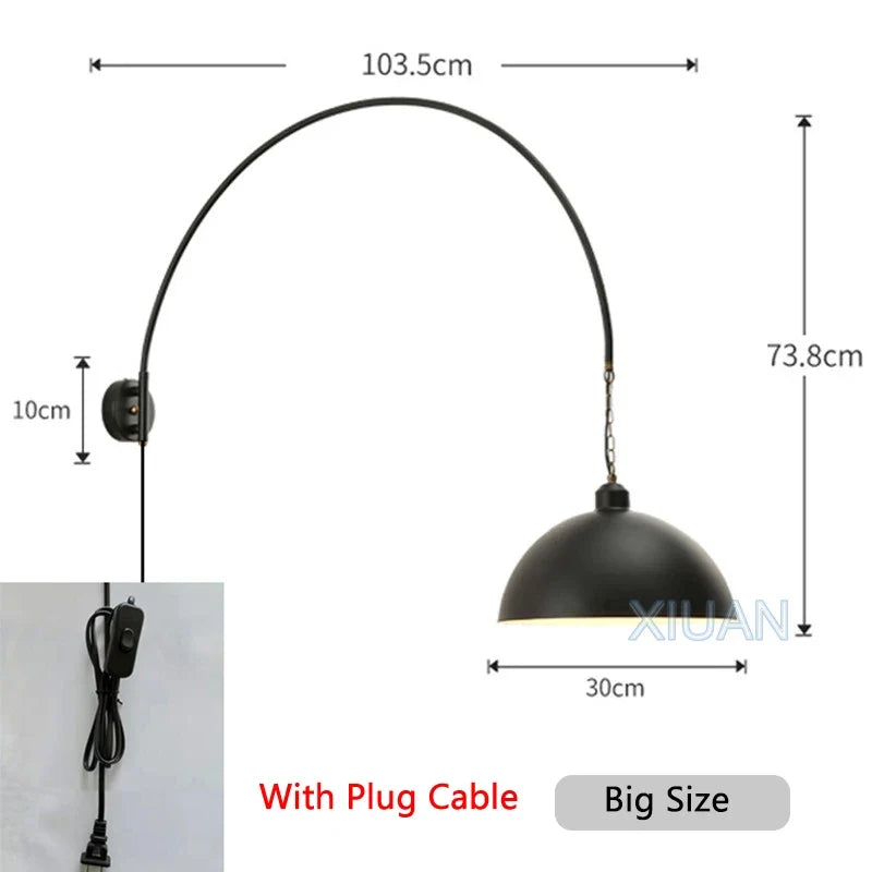 Long Pole Wall Lamps Industrial Vintage Living Room Wall Light Long Swing Arm Restaurant Dining Table Wall Mount Lights Black