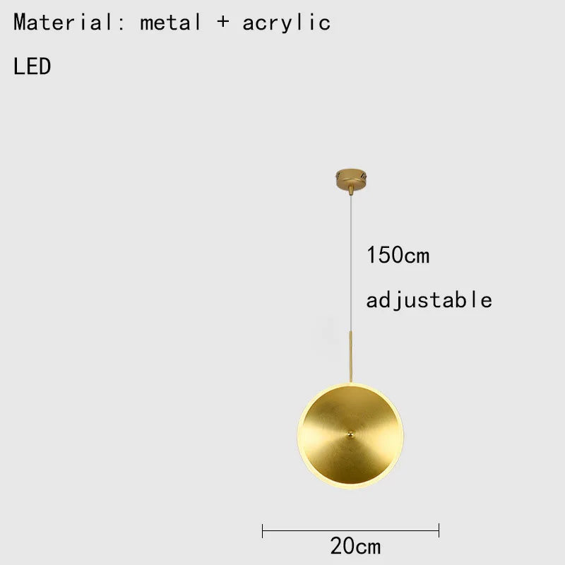 lampe led ronde en métal art déco avec fil réglable