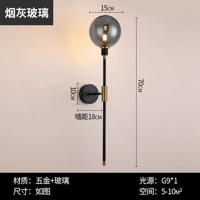 applique murale led moderne en fer avec boule de verre décorative