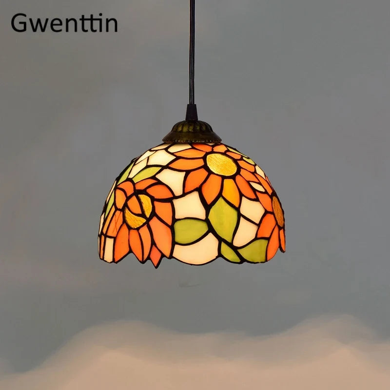 suspension en verre teinté style tiffany pour décoration moderne