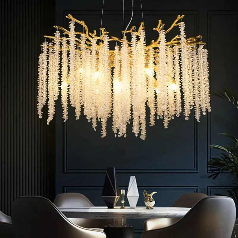 lustre à pampilles en cristal pour éclairage intérieur à LED