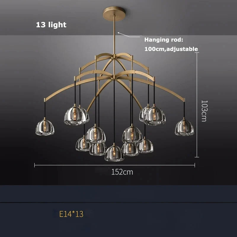 lustre rétro américain en laiton et cristal pour un éclairage élégant
