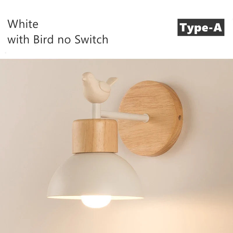 applique murale nordique en bois avec interrupteur décoratif oiseau