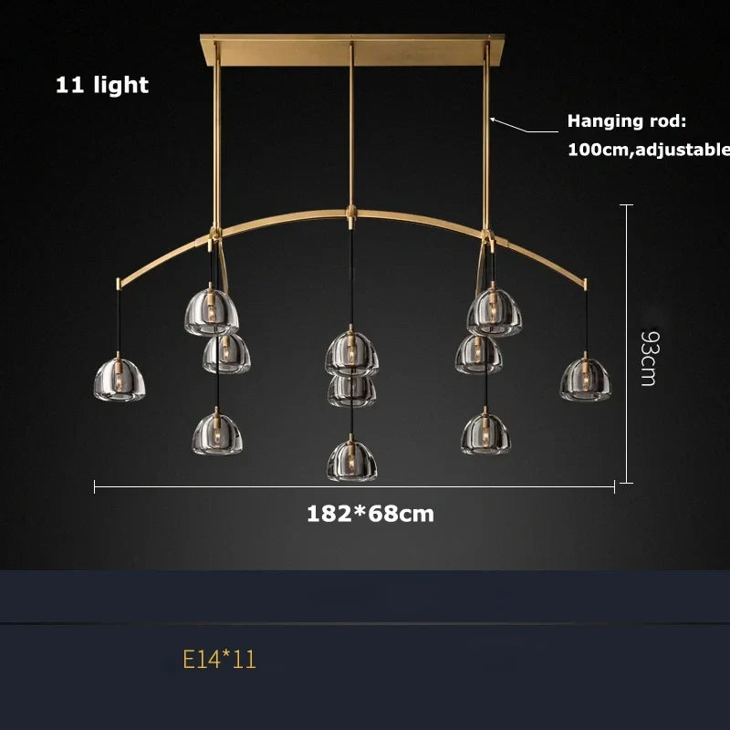 lustre rétro américain en laiton et cristal pour un éclairage élégant
