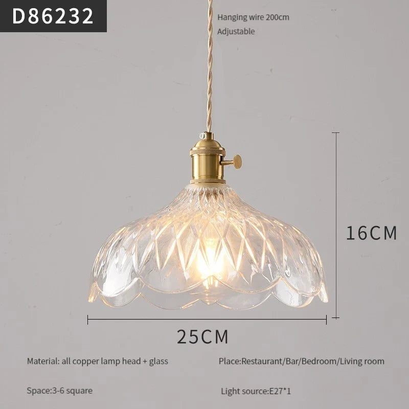 suspension moderne en laiton avec abat-jour rustique en verre de noyer