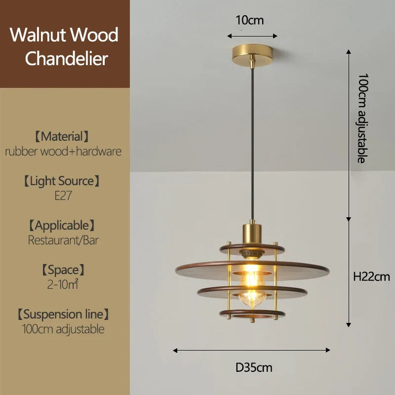 lustre en bois massif soucoupe volante design rétro pour bar et restaurant