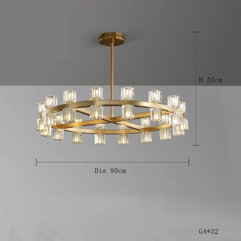 lustre moderne en cuivre led avec cristaux pour hôtel et foyer