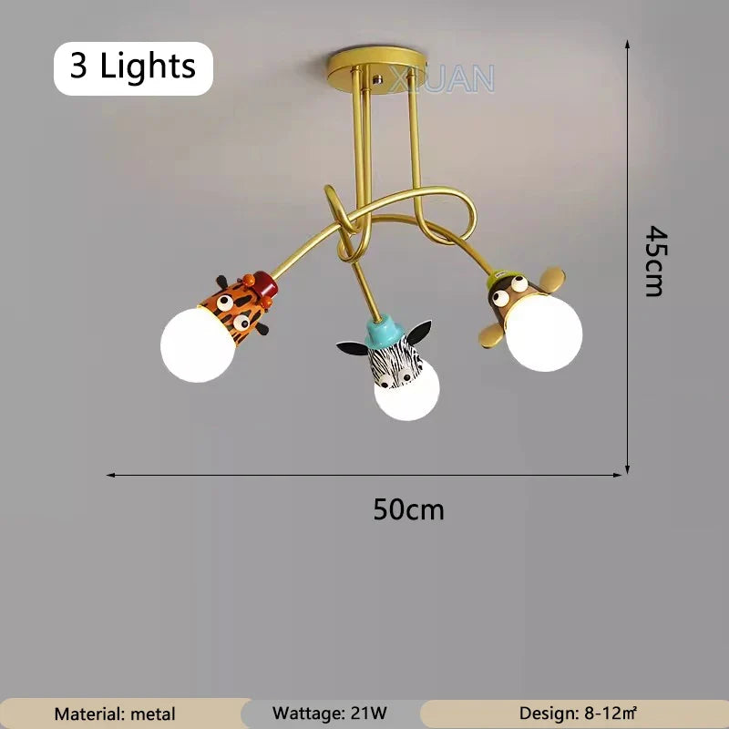 lustre animaux bande dessinée singe zèbre tigre girafe enfants