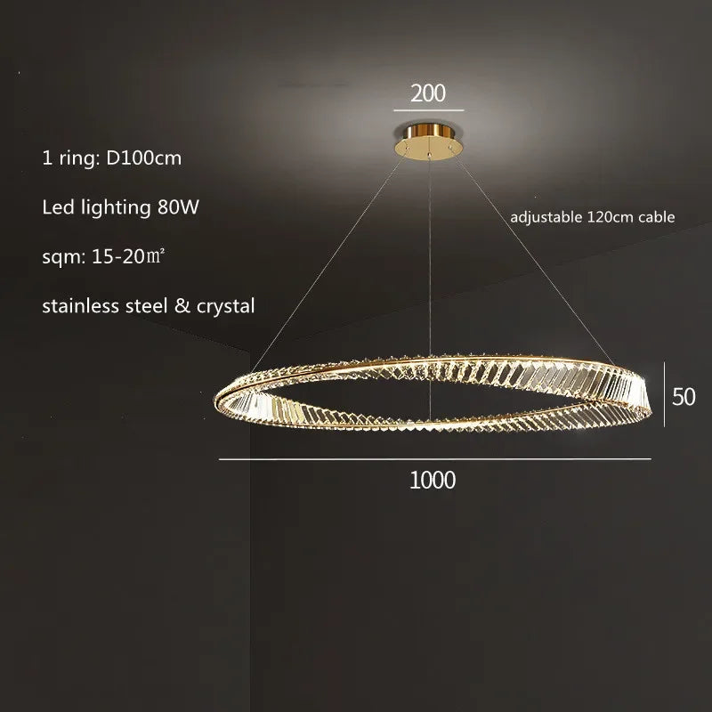LustreSalon moderne Led K9 Dimmable de luxe or anneau irrégulier cristal
