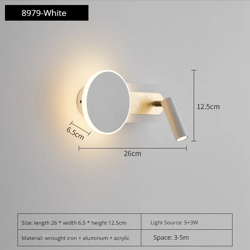 applique murale led nordique moderne rotative 350° avec interrupteur