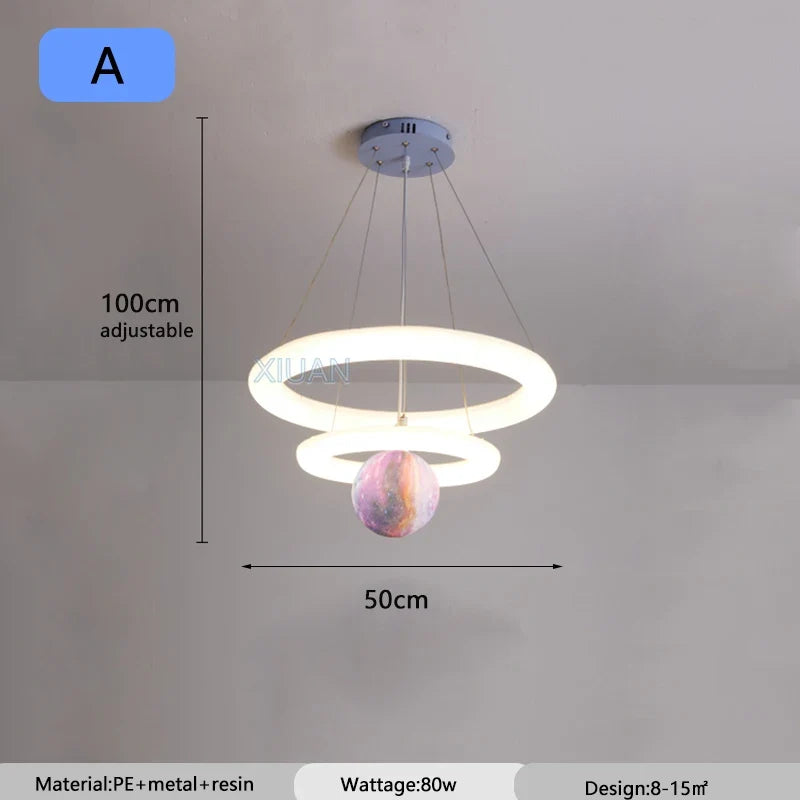 Creative Children's Room Pendant Lamps 360 Degree Lighting Annular Sconces Unicorn Astronaut Bedroom Hanging Light Pink Blue