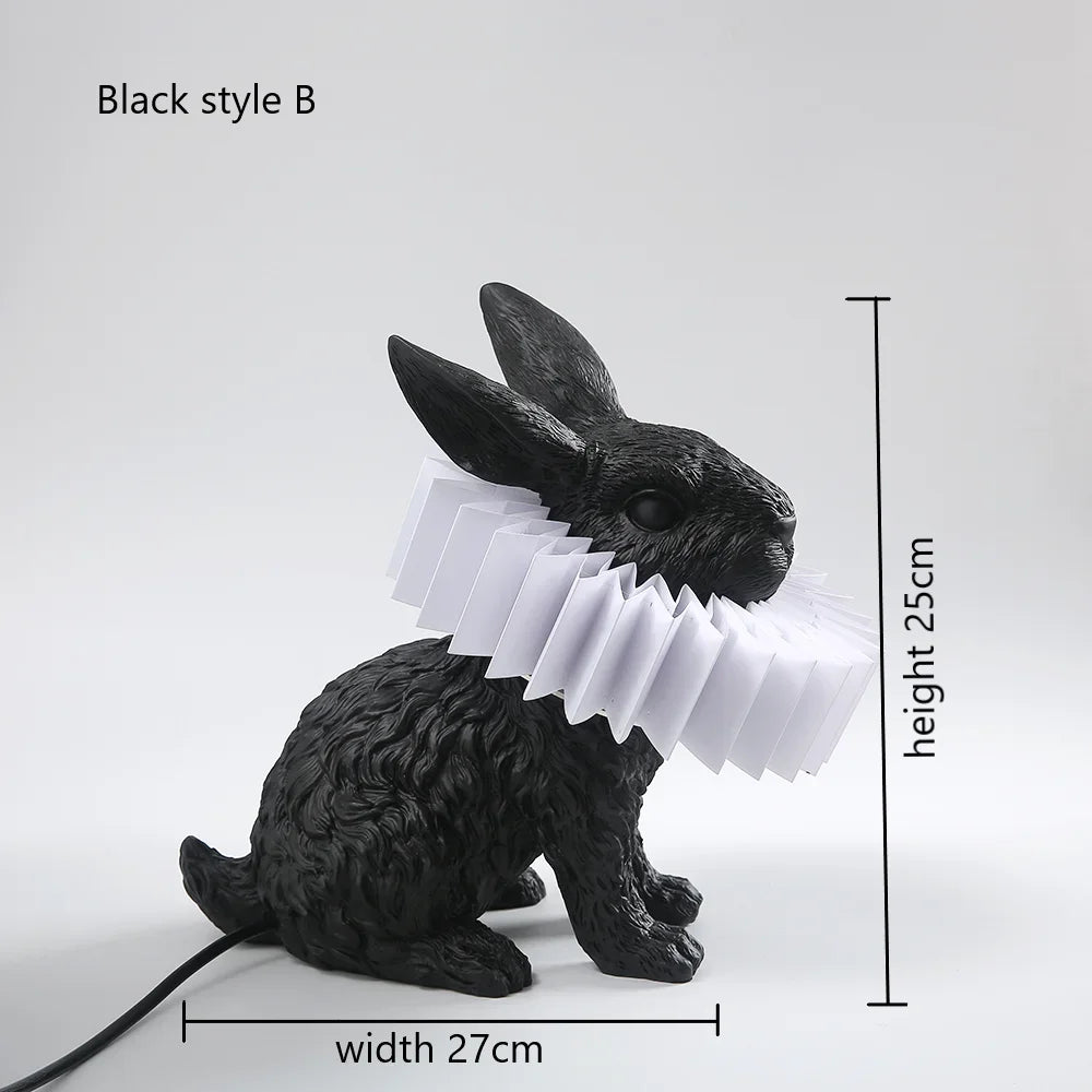 lampe de table créative en résine avec écharpe de lapin décorative