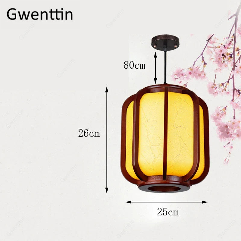 suspension en bois style chinois avec lanterne en peau de mouton
