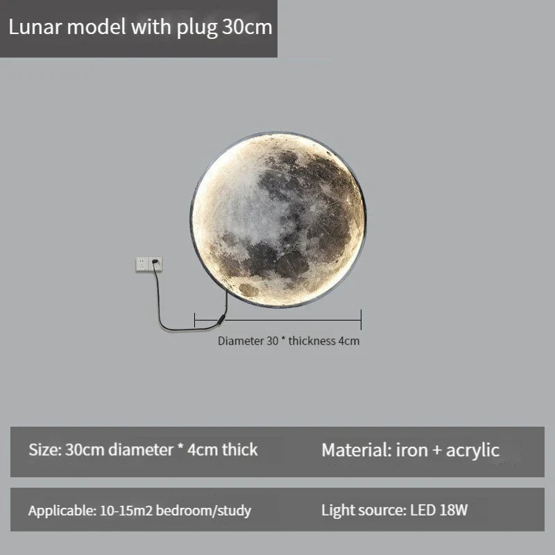 applique murale lune moderne avec intensité variable et télécommande led