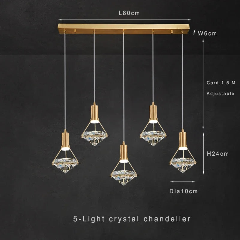 suspension moderne en cristal réglable pour intérieur élégant