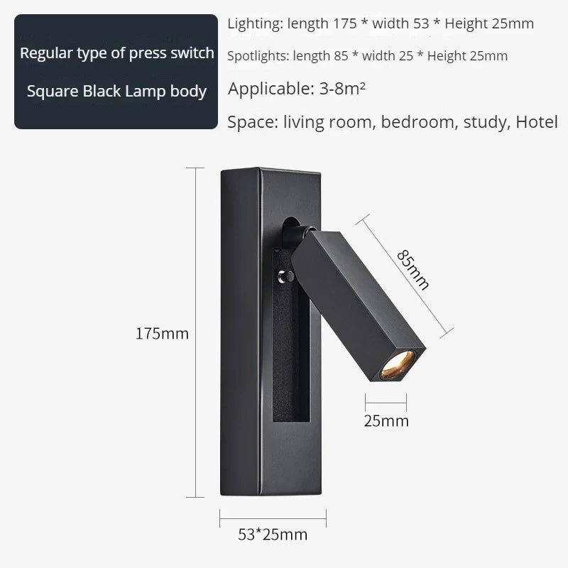 applique murale moderne avec chargeur usb et projecteur rotatif led