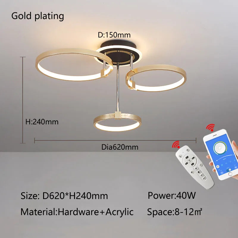 Plafonnier doré à anneaux led moderne