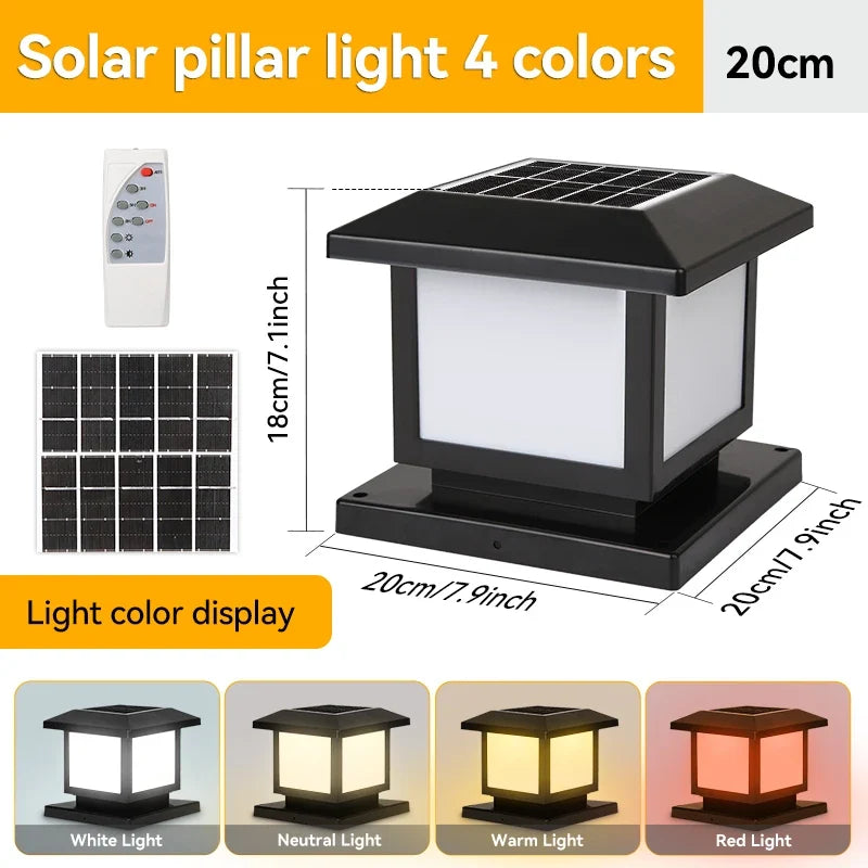 pilier solaire led étanche avec télécommande pour éclairage extérieur