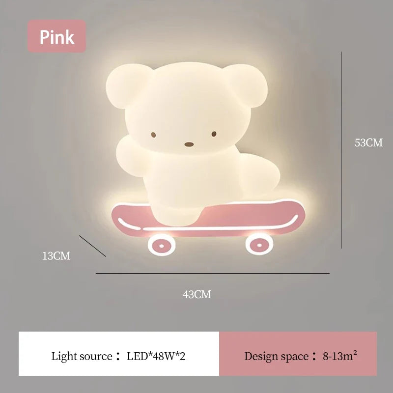 plafonnier ours skateboard lumineux pour chambre d'enfant moderne