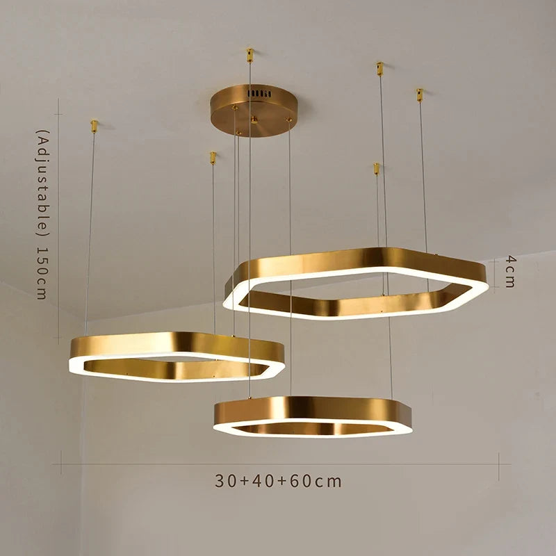 Hexagone Design Led Lustre Moderne De Luxe En Acier Inoxydable Lampe Salon Suspension Luminaire Décor À La Maison Escalier Plafond Lustre