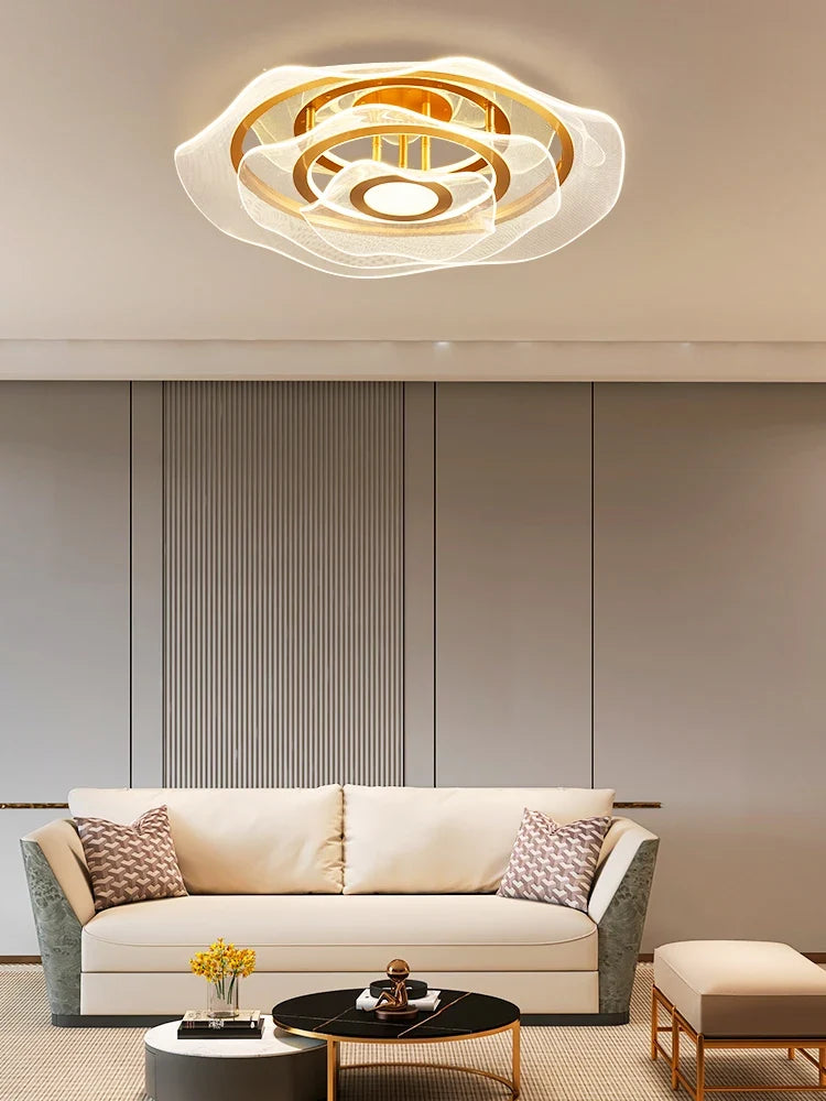 lustre doré à led au style luxueux pour intérieur élégant