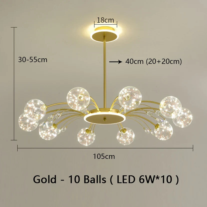 lustre sandyha luxe led en fer avec boules de verre